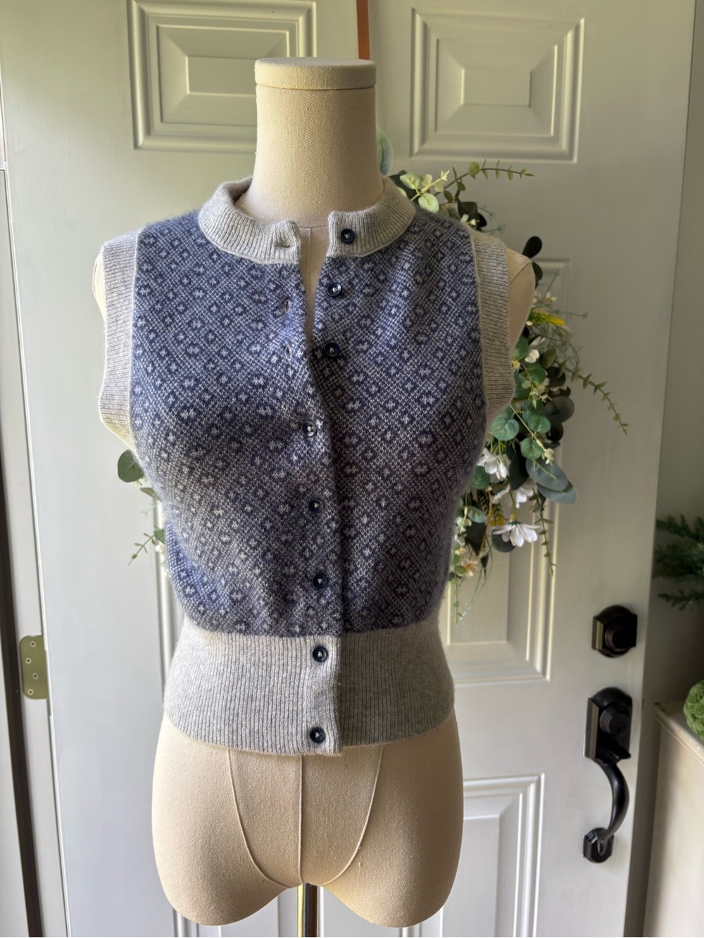 Free People 100% Cashmere Blue and Gray Sleeveless Knit Vest